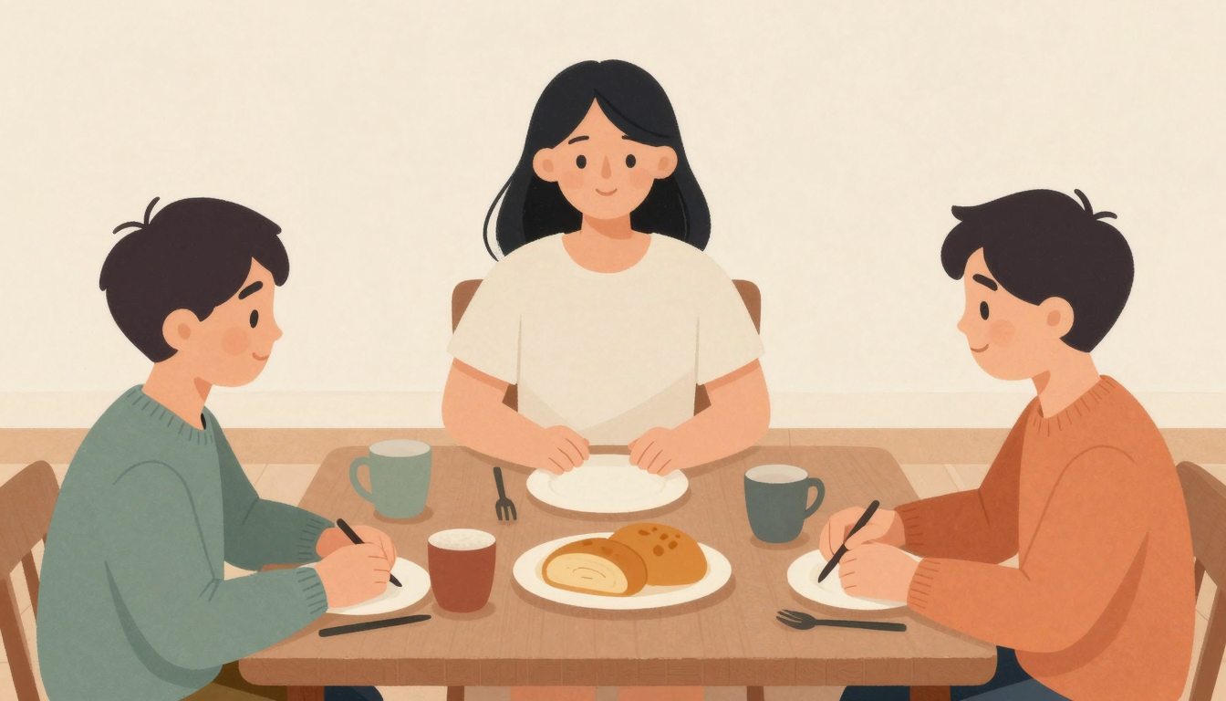 부모와 자녀가 돈에 대한 대화를 나누는 모습 - 경제적 의사결정을 위한 첫걸음